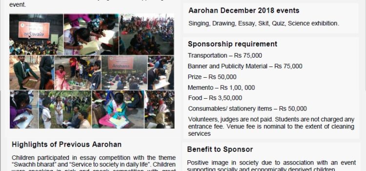 Sponsorship Appeal for Aarohana