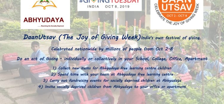 Abhyudaya to participate in #DaanUtsav week